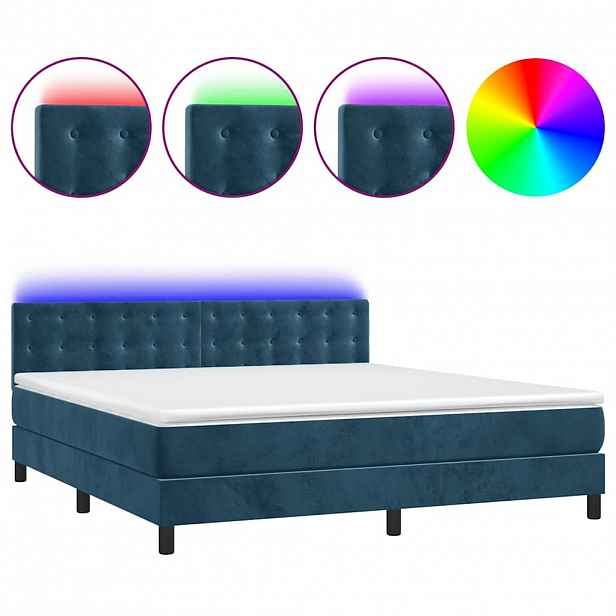 vidaXL Box spring postel s matrací a LED tmavě modrá 180x200 cm samet