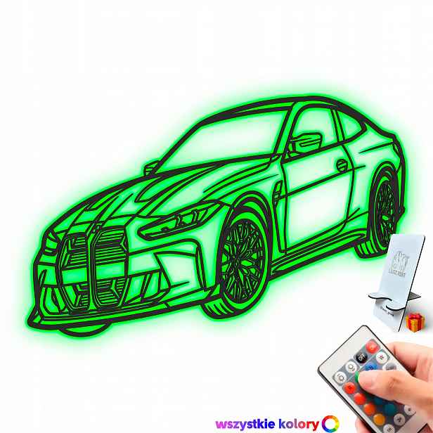 Dřevěný 3D obraz Bmw M4 line ve stylu Line Dárek Noční Lampa Led XXL