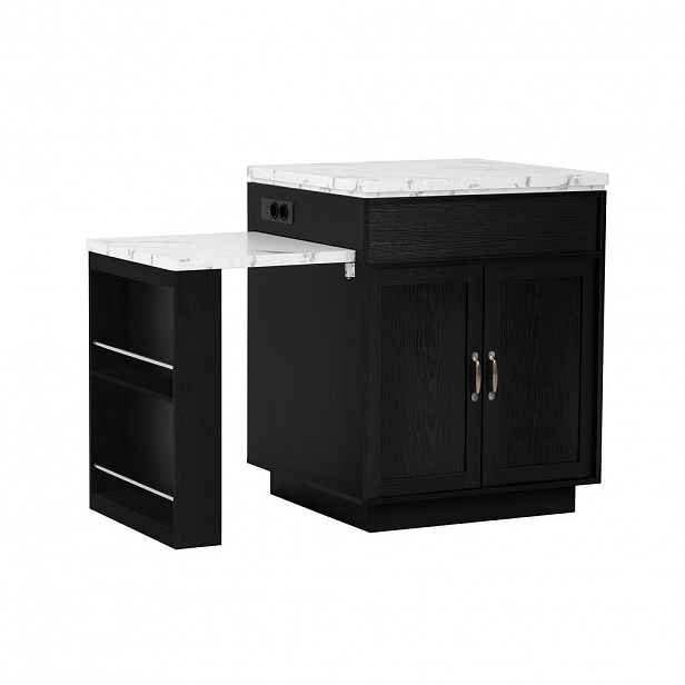 Modfu KUCHYŇSKÝ ostrov z MDF 187,5x71x93 cm černý s LED osvětlením, USB/Type-C a výsuvnou deskou