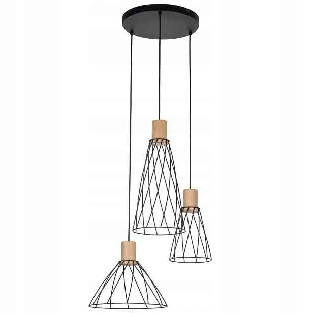 Závěsná lampa Modesto Wood černá borovice 3xGU10 kruh Stropní Loft Do Obývacího Pokoje