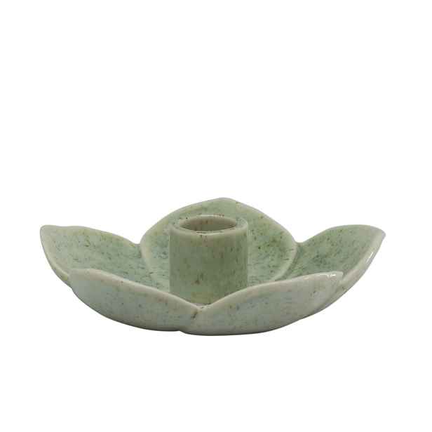 Zelený masivní keramický svícen ve tvaru květu Massy - Ø 13*3,5 cm Chic Antique