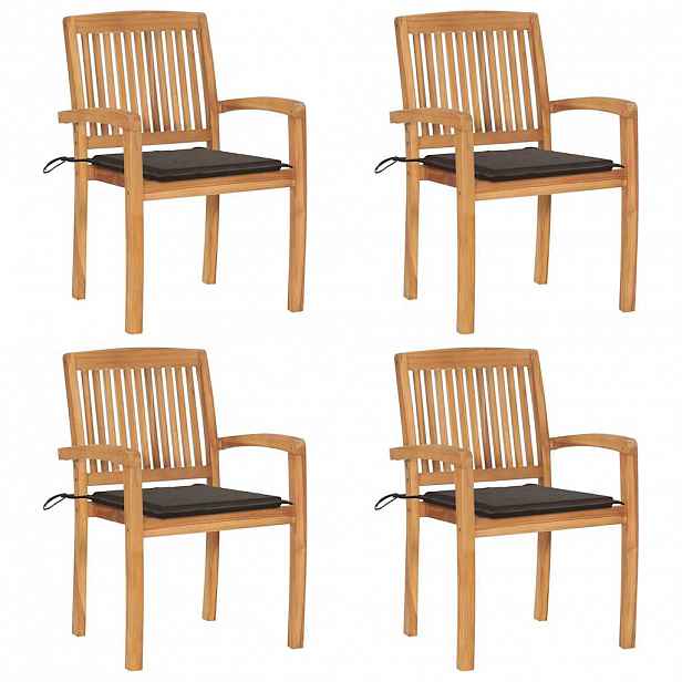 vidaXL Stohovatelné zahradní židle s poduškami 4 ks masivní teak