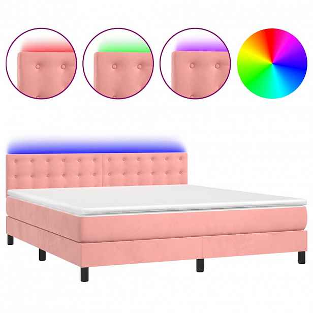 vidaXL Box spring postel s matrací a LED růžová 180x200 cm samet