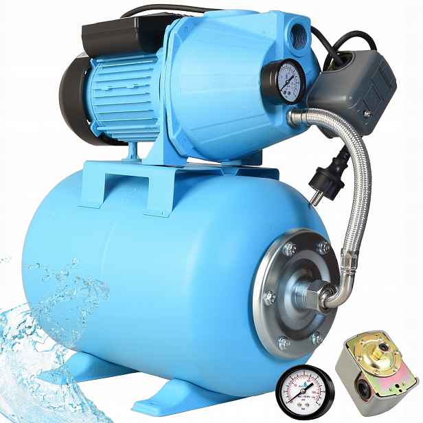 Hydrofor Na Vodu 24 L Čerpadlo S Příslušenstvím 1100 W 60 L/min Nádrž Kompletní Sada