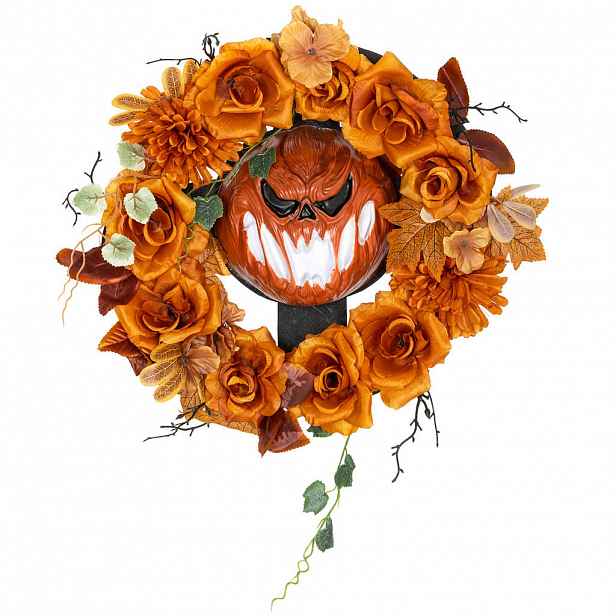 Outsunny HALLOWEEN dekorace Závěsný dýňový věnec s 44 LED diodami s efektem plamenů