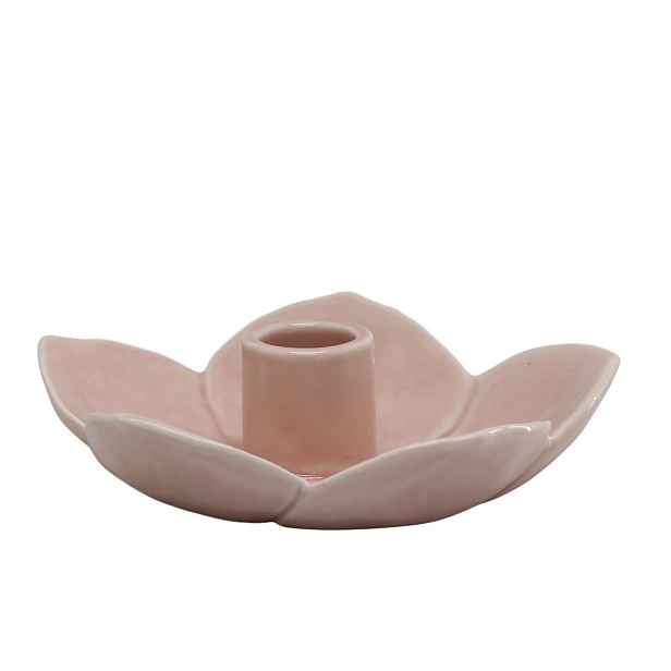 Růžový masivní keramický svícen ve tvaru květu Massy - Ø 13*3,5 cm Chic Antique