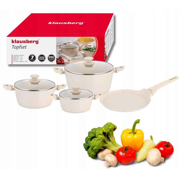 Sada hrnců 7 Ks pánev 24 cm, béžová Klausberg KB-7963 Indukce a plyn