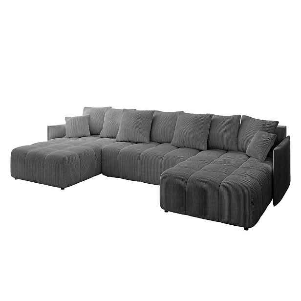 ALTDECOR SEDACÍ SOUPRAVA ve tvaru U s funkcí spaní a úložným prostorem LONLI-U 350x190x68 Tmavě šedá Manšestr