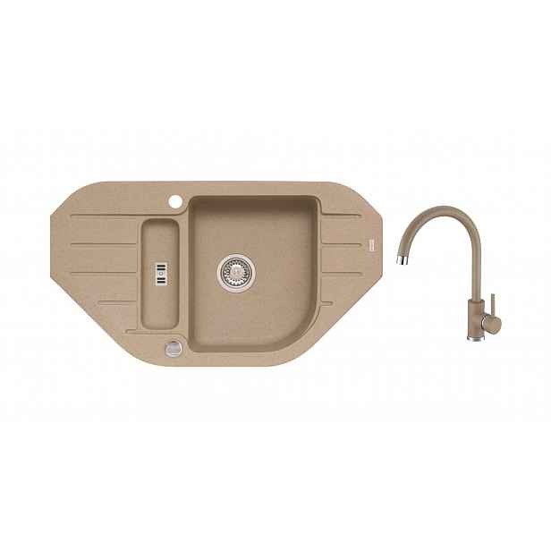 Alveus - Set dřezu Niagara 60 a baterie Kati, s ovládáním odpadu, beige SETA25922