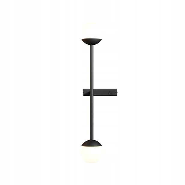 Led nástěnné svítidlo černé s vypínačem, dvě skleněné bílé koule 48 cm Maytoni