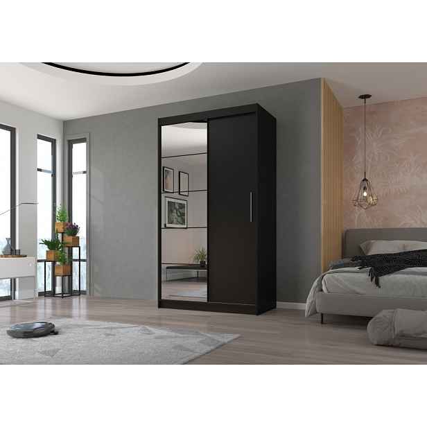 Šatní skříň se zrcadlem 120 cm HAMLIA - černá