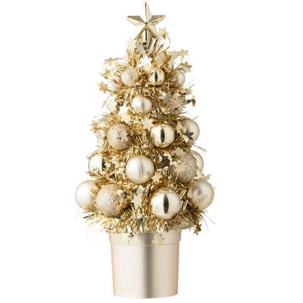 Zlatá vánoční dekorace stromeček s ozdobami Chrism Bauble – 10*10*20,5 cm J-Line by Jolipa