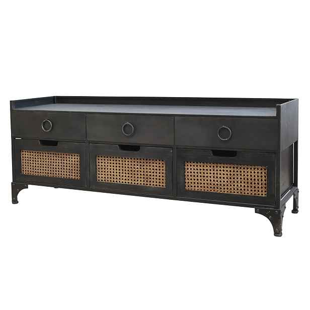 Černá dřevěná lavice s ratanovým výpletem Channie - 122*36*49cm Chic Antique