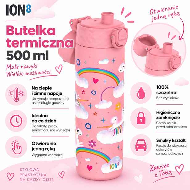 ION8 termoska, termoláhev z nerezové oceli 500 ml, jednorožci láhev na pití