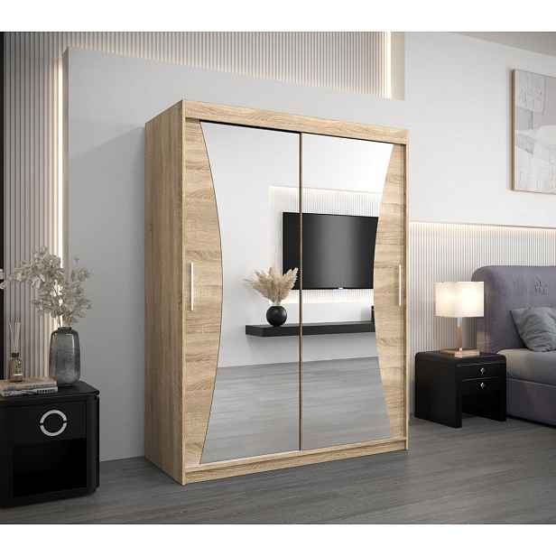 Šatní skříň se zrcadly LADA - šířka 150 cm, dub sonoma