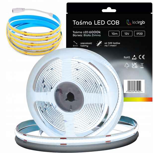 Led pásek Neon Cob 12V 10 m 320 diod 6000K Bílý Studený Homogenní 8MM
