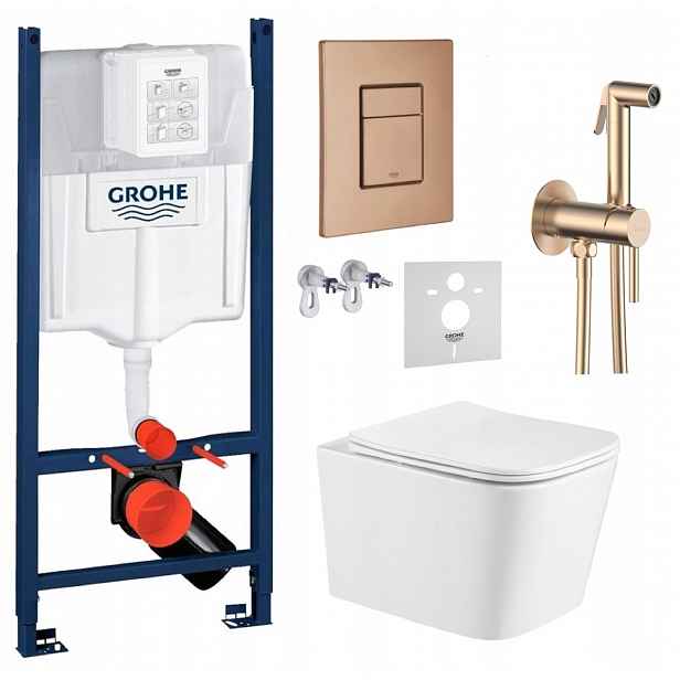 Sada Wc Rám Grohe Rapid s miskou Alba, tlačítkem měď, baterie, měď