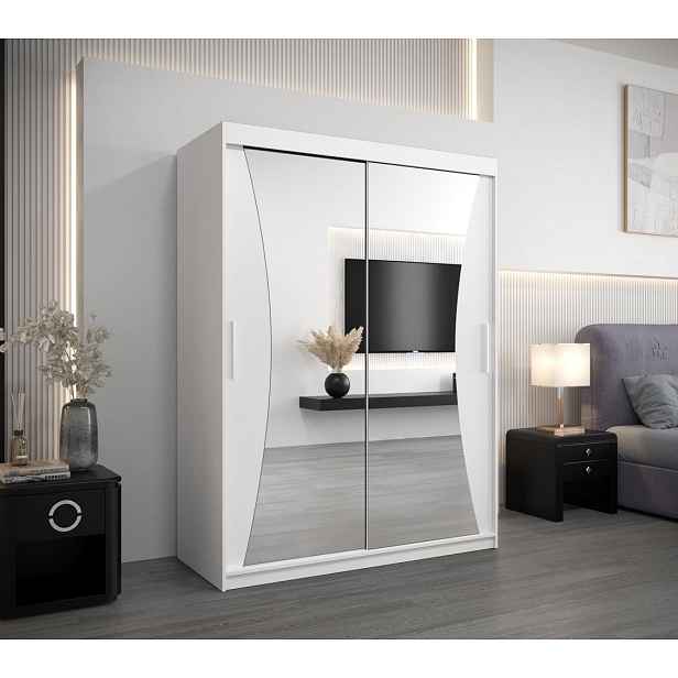 Šatní skříň se zrcadly LADA - šířka 150 cm, bílá