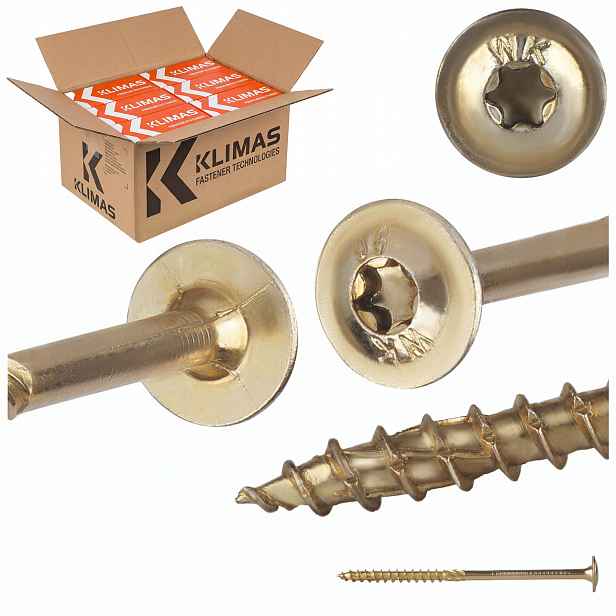 Tesařské vruty Torx 10x180 mm 200 ks talířové na dřevo Klimas Wkcp