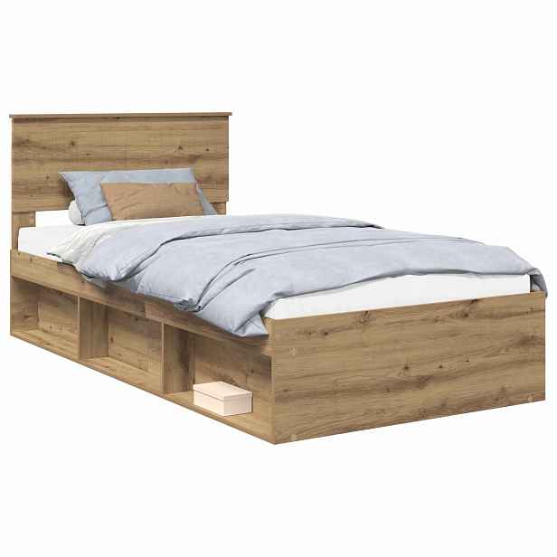 vidaXL Rám postele Dub artisan 100 x 200 cm Masivní borové dřevo