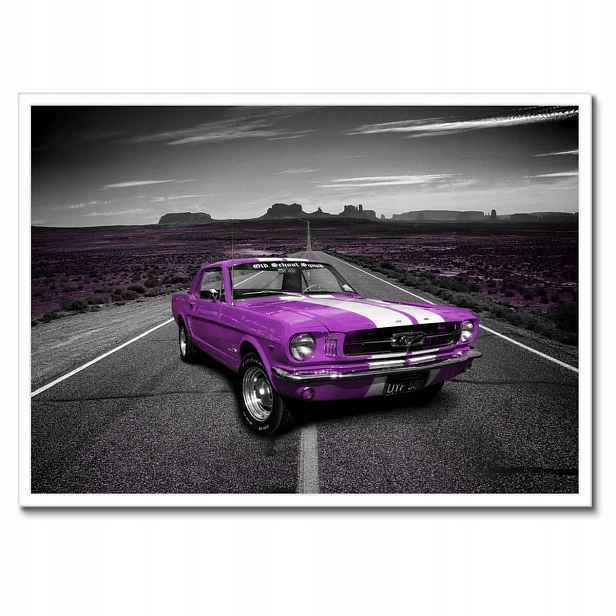 Plakáty v rámu 70x50 Fialový Ford Mustang na silnici