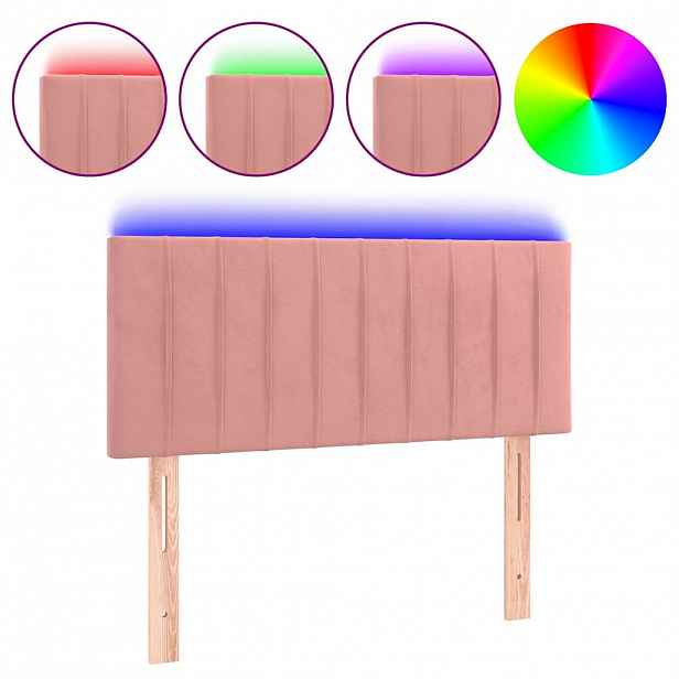 vidaXL Čelo postele s LED růžové 80 x 5 x 78/88 cm samet