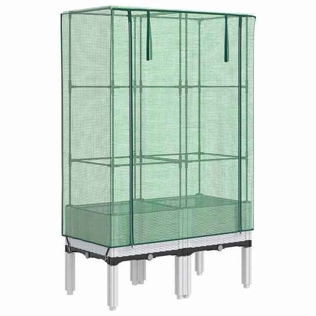 vidaXL Vyvýšený záhon se skleníkem ratanový vzhled 80 x 40 x 140 cm
