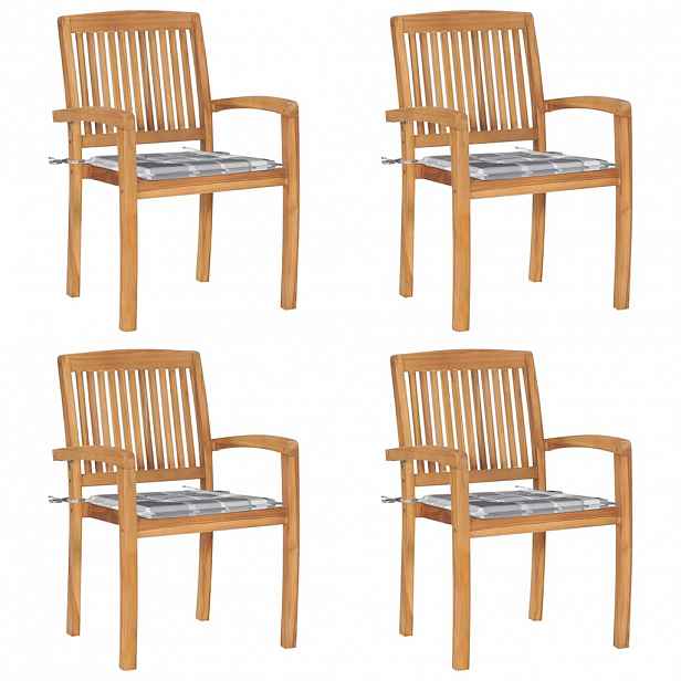 vidaXL Stohovatelné zahradní židle s poduškami 4 ks masivní teak
