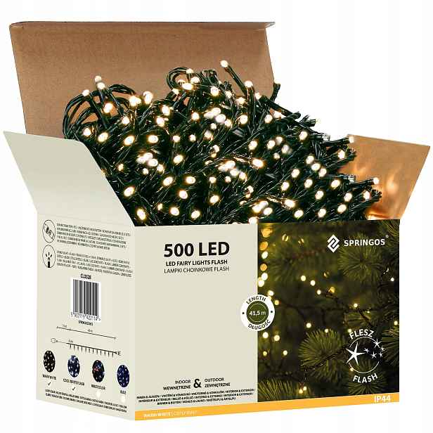 Led Venkovní Vánoční Osvětlení Bílé Teplé Flash 500 Led 40 m