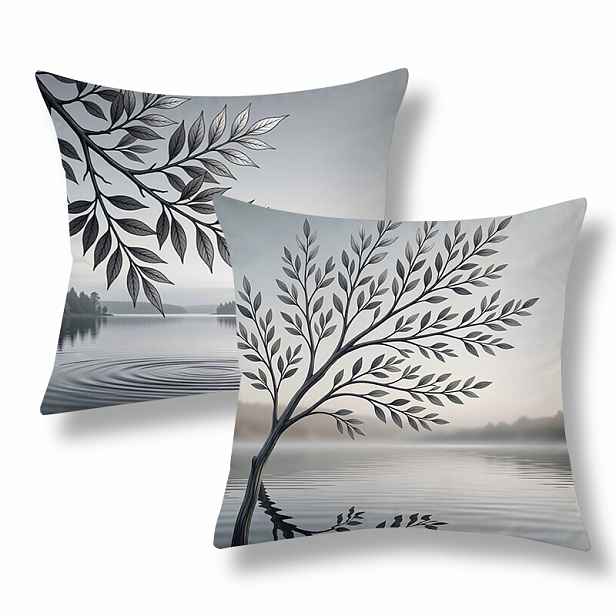 TEMU 2 ks Moderní povlaky na polštáře, dekorativní obaly na polštáře, stromu a jezera s detaily listů, šedá tónovaná. Univerzální povlaky na polštáře