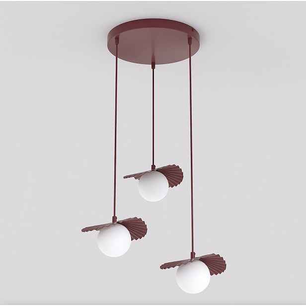 Závěsná lampa Flora 3-bodová, vínově červené sklo, G9