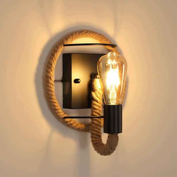 Nástěnné Svítidlo Černé E27 Lano Konopné Moderní Retro Chodba