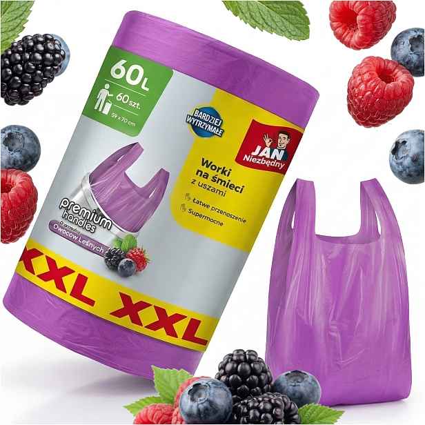 TEMU Odpadkové pytle Jan Niezbędny s uchyty ve stylu trička, objem 60 l, role 60 kusů, vyrobené z odolného HDPE filmu, velikost 59 × 70 cm, snadné