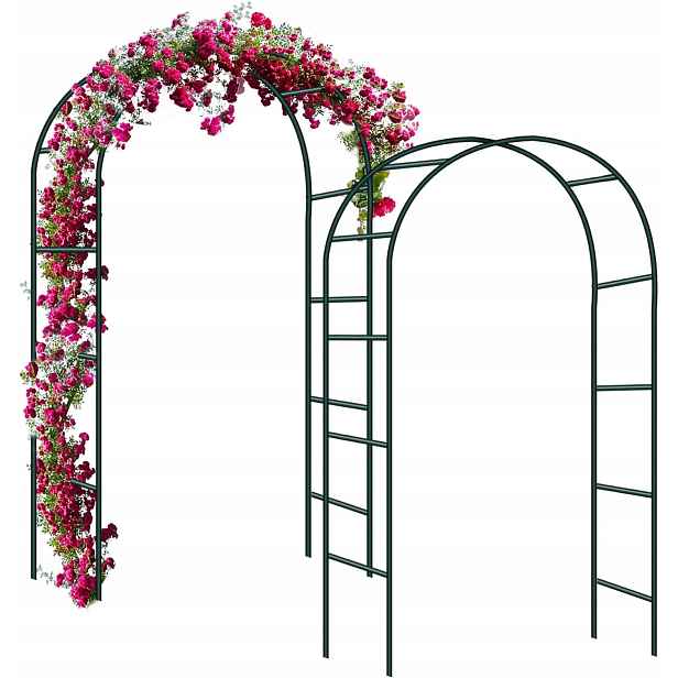 2× Zahradní pergola kovová, zelená, lahvový oblouk na květiny, růže 240 x 140 cm