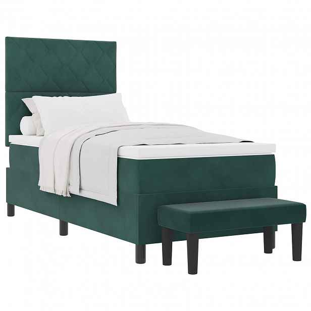 vidaXL Postel s boxspringem s čelo Tmavě zelená 200 x 100 cm samet