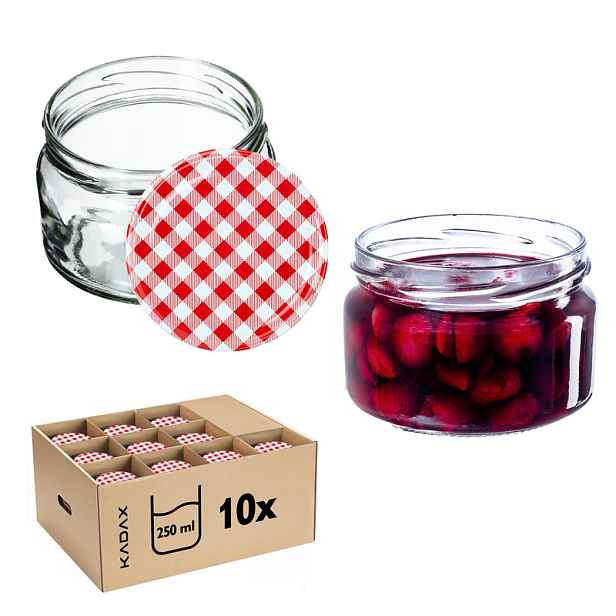TEMU KADAX 10x Sklenice na zavařování 250ml + Víčko Fi82 Med