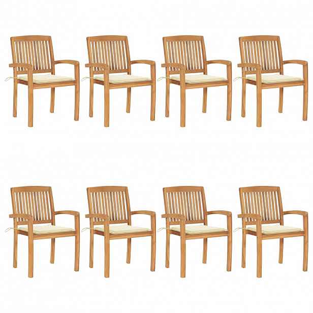 vidaXL Stohovatelné zahradní židle s poduškami 8 ks masivní teak