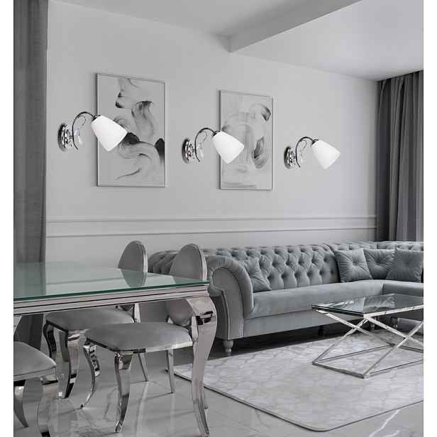 Chromová nástěnná lampa, bílé stínidlo, 40W E14, Ursella