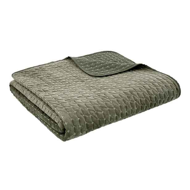 Zelený sametový prošívaný přehoz 240x260 cm Attica Velvet Embroidered – Bianca
