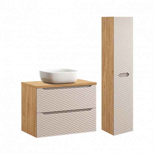 Petits-meubles KOUPELNOVÝ NÁBYTEK 80cm Elora 2er-Set Béžová a dřevo
