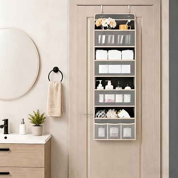 TEMU Víceúčelový závěsný úložný organizér s více kapsami, kompozitní zesílená tkanina, závěsné úložiště, design 4+3 s více kapsami, včetně extra