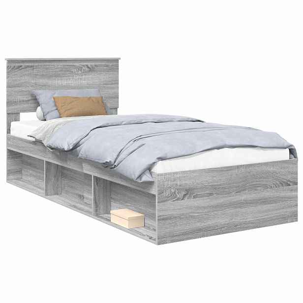 vidaXL Rám postele Šedý Sonoma 90 x 200 cm Masivní borové dřevo