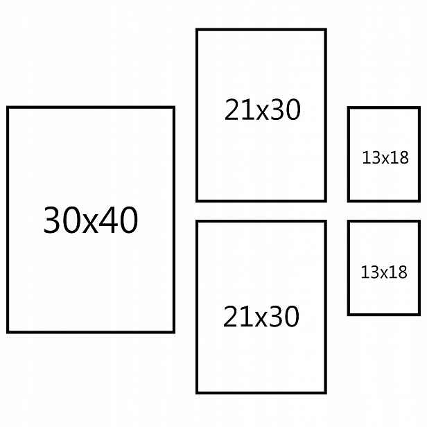 Fotorámečky sada 5ks 30x40 cm, A4 21x29,7 cm, 13x18 cm, vícerámový rám