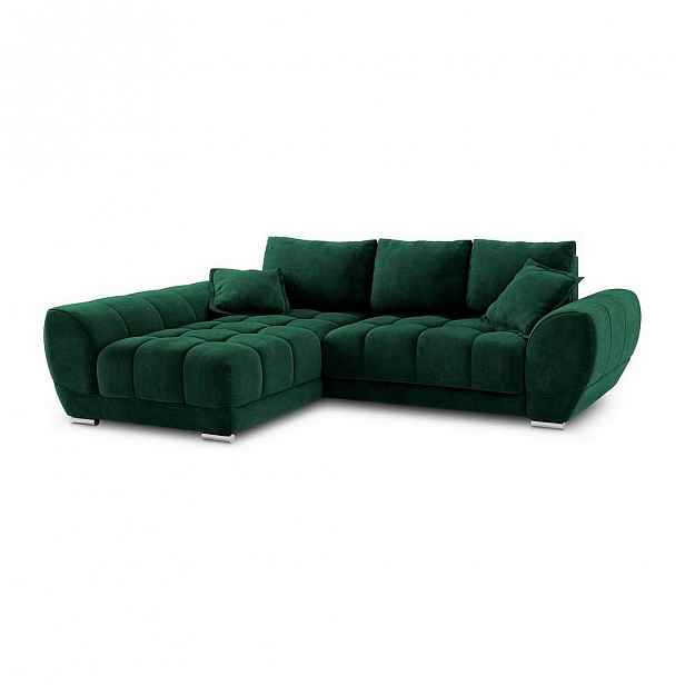 Lahvově zelená rozkládací rohová pohovka se sametovým potahem Windsor & Co Sofas Nuage, levý roh