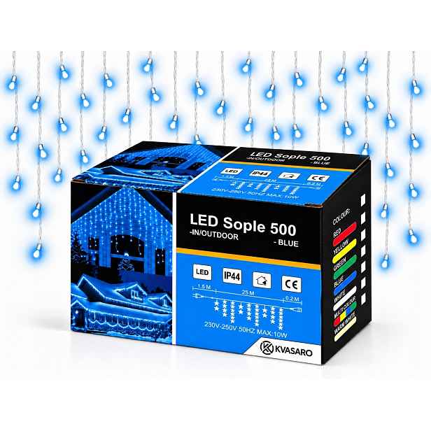 Rampouchy 500 Led Záclona Venkovní Osvětlení IP44 Modrá Studený Flash 25 M