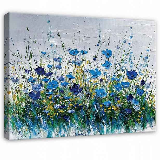 Wallarena PLÁTNO Květiny Akvarel Modrá 120x80 cm