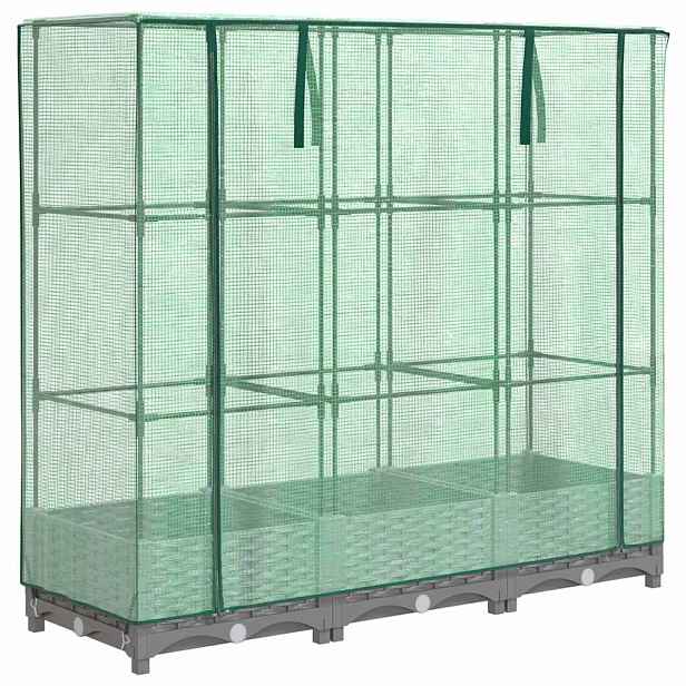 vidaXL Vyvýšený záhon se skleníkem ratanový vzhled 120 x 40 x 123 cm