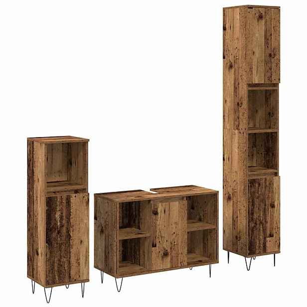 vidaXL Sada koupelnového nábytku 3 ks Staré dřevo 30 x 30 x 180 cm
