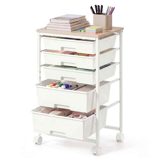 Vozík na kolečkách s 5 zásuvkami bílý 39,5 × 28,5 × 63 cm
