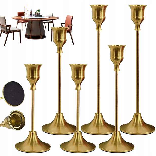Zlaté Kovové Svícny Glamour Na Dekorativní Stůl, Sada 6 Kusů Vánoc